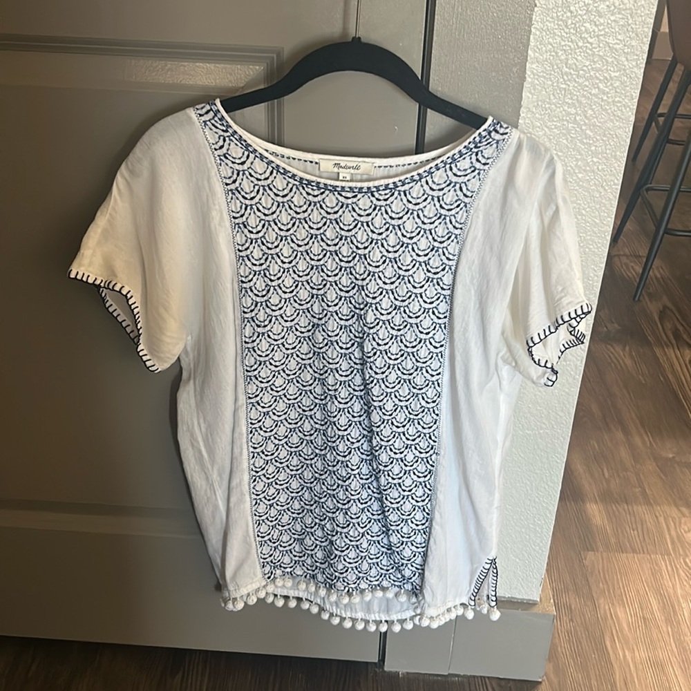 Madewell Indigo Stitch Pom Pom Top